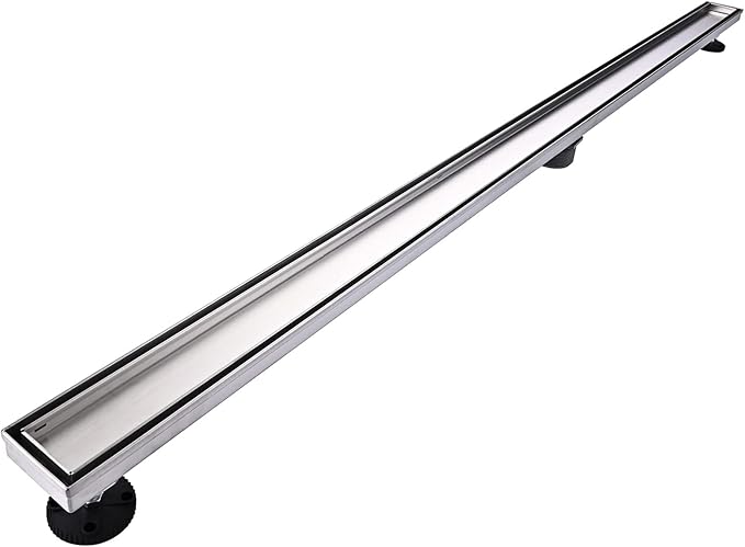 Linear Shower Floor Drain, 60 Inch Brushed Nickel 304 Stainless Steel Bathroom Drains Kit, Rectangular Shower Trench Drain with Reversable Tile-in Pattern Drain Cover & Hair Catcher