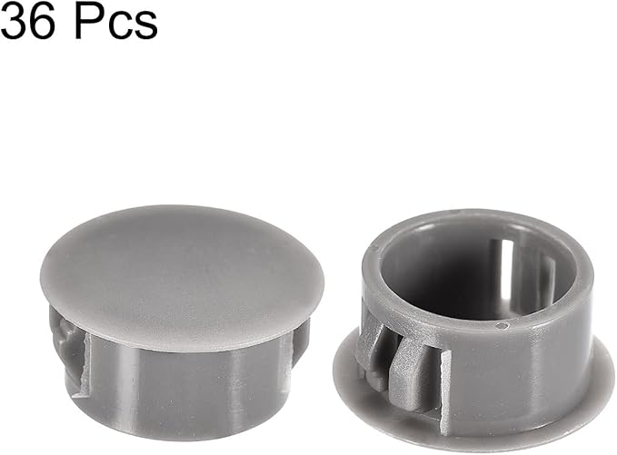 uxcell 45/64" Plastic Hole Plugs, 36Pcs Flush Type Panel Round Snap in Fastener Knockout Locking Plugs for Furniture Insert End Caps Panels, Gray