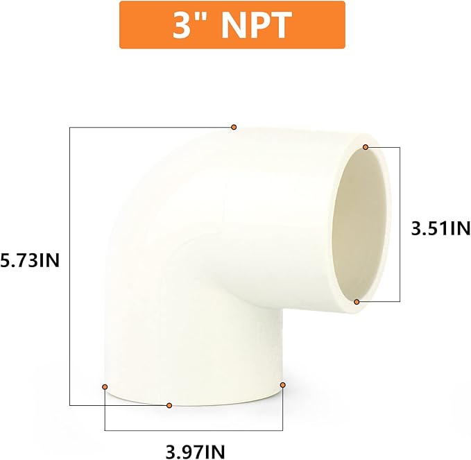 GASHER 2PCS PVC Pipe Fitting 3" PVC 90 Degree Elbow, Furniture Grade Pipe Socket Fittings, For Home or Industrial