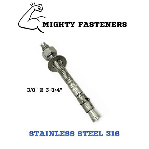 Premium 316 Stainless Steel Wedge Anchor, 3/8"-16 X 3-3/4" – Heavy Duty Corrosion Resistant Fastener for Concrete and Masonry Applications 25 Pack
