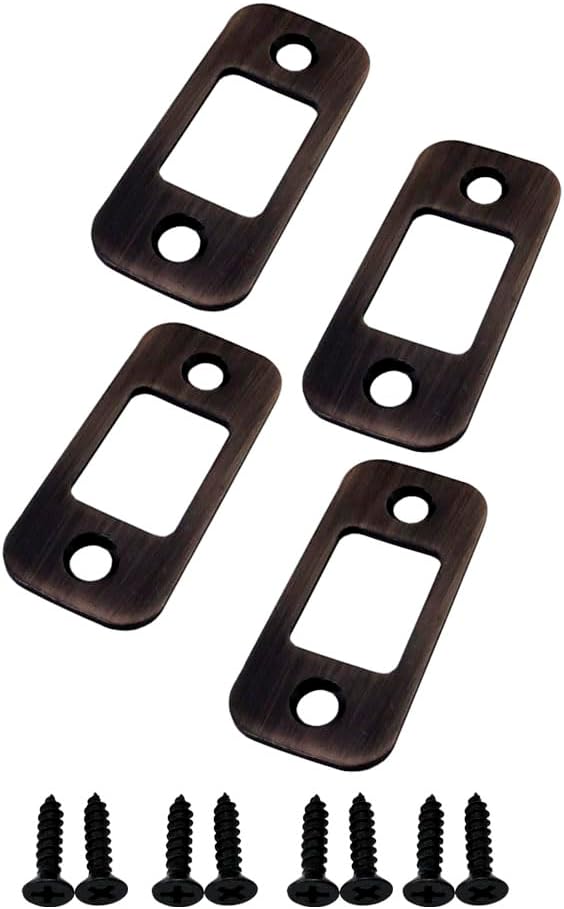 QCAA Solid Brass Deadbolt Strike Plate, Door Backplate, Round Corner, 1" x2-1/4", Vintage Bronze, 4 Pack, Made in Taiwan