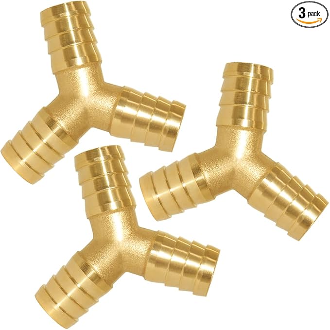 3PCS Solid Brass 1/2"OD Barb Fitting Y 3-Way Union Intersection Barbed Hose Fittings for Water/Oil/Gas