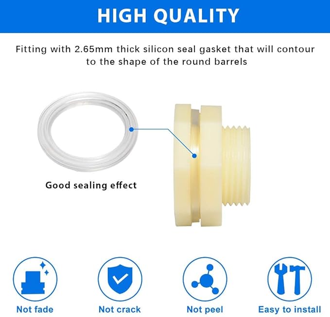 Quickun 1/2" ABS Bulkhead Water Tank Connector Adapter Fitting with Plugs Thru-Bulk Pipe Fitting (Set of 4)