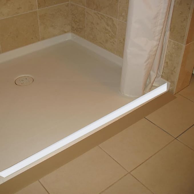 Raycity Collapsible Shower Threshold Water Dam Barrier,Shower Door and Kitchen Water Strip Dam Shower Guard for Dry And Wet Separation Caulk Seal Strip Edge Trim(67Inches/White)