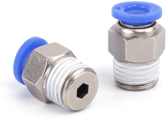 SNS Push to Connect Pneumatic Fittings 8mm Tube OD x 3/8 NPT Male Straight Nickel Plated Brass（10 PCS） SPC8-03NPTBE