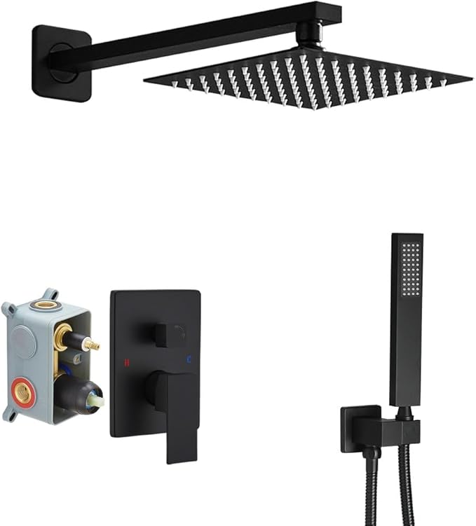 Matte Black Shower System Bathroom Luxury Rain Mixer Shower Combo Set Wall Mounted Rainfall Shower Head System Shower Faucet Rough-in Valve Body and Trim Kit