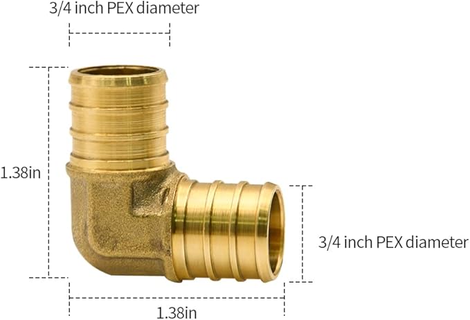 25 Pack 3/4" PEX Fittings, PEX Elbow Fittings, Brass PEX Fittings for PEX Tubing Pipe