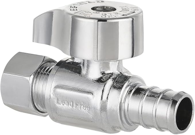Pro 10-Pack EFIELD 1/4 Turn Straight Stop Valve 3/8" OD Compression x 1/2" Pex Crimp, Chrome Plated LF Brass, Heavy Duty,(VALVE376)