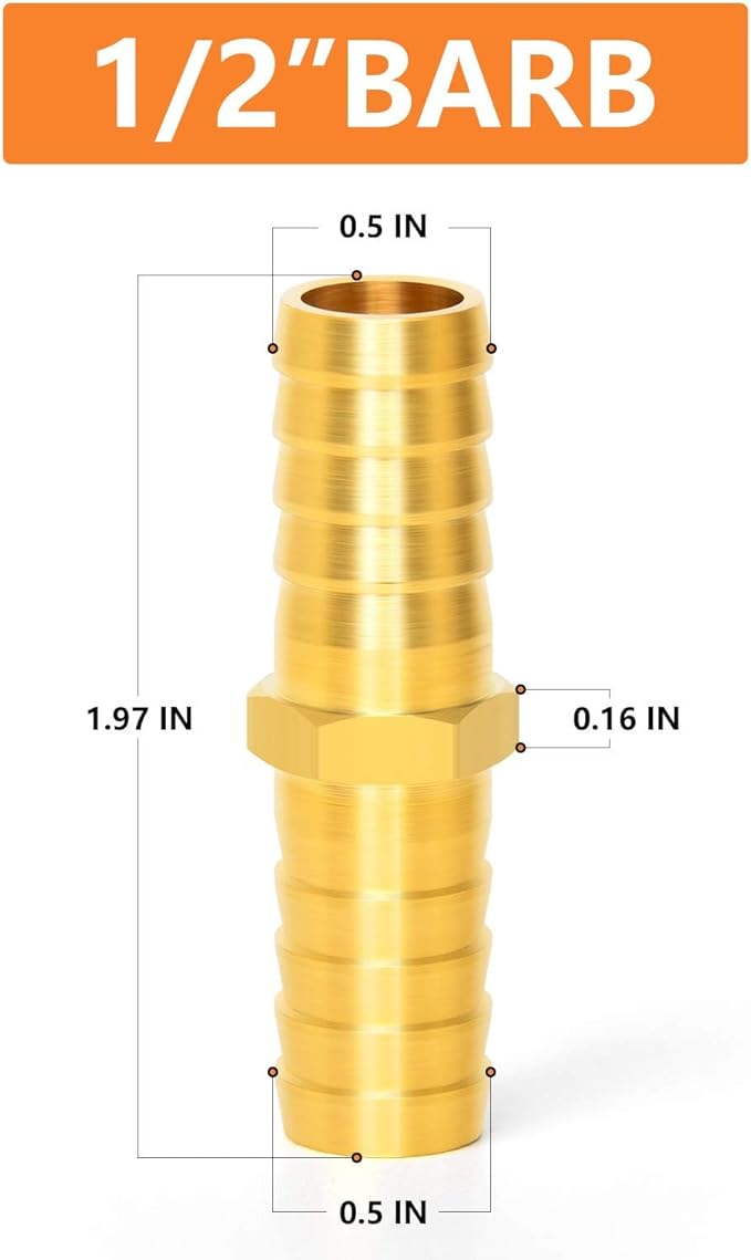 GASHER 20 Pieces Brass Hose Barb Reducer, 1/2 Inch to 1/2 Inch(12.7mm) Hose ID with 40 Hose Clamp, Brass Barb Reducer SPLICER Fitting Fuel/AIR/Water/Oil/Gas/WOG