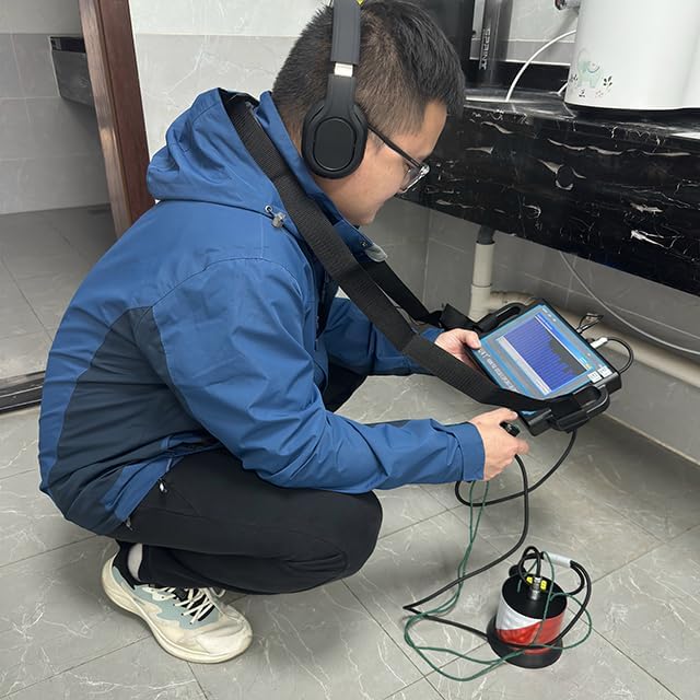 PQWT CL600 Water Leak Detectors for Home and Outside Wall Water Pipe Detector Acoustic Pipeline Leakage Detection Kit Professional Sensor Noise Reduce Headphone LSD Touchscreen Carry Case 6 Meters