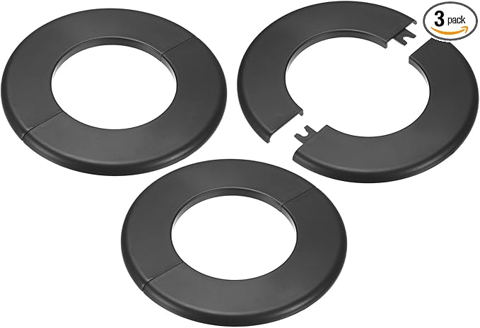 3-Pack Wall Split Flange, ABS Round Self-Adhesive Escutcheon Plate Cover Buckle for 76mm/2.99 in Dia Pipe Accessories/Floor/Ceiling, Plumbing Cover Plates [Black,6.5mm/0.26in H]