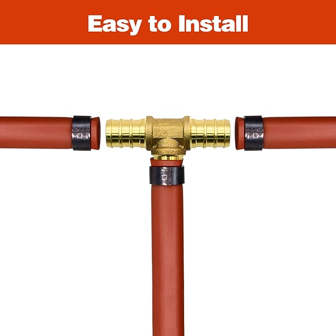 25 Pack 1/2" PEX Fittings, PEX Tee Fittings, Brass PEX Fittings for PEX Tubing Pipe