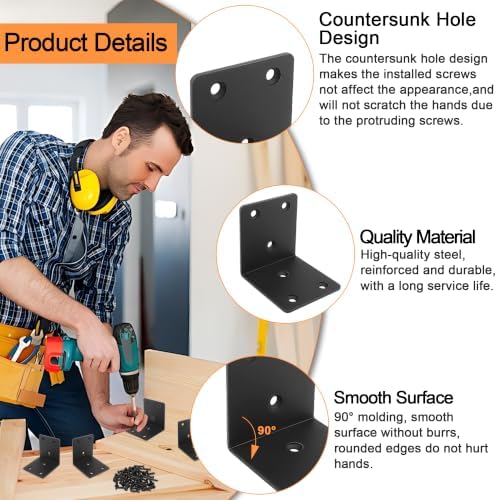 30 Pack Angle Brackets, 1.5" x 1.5" Black Heavy Duty Stainless Steel Corner Brace, L Shaped Shelf Bracket 90 Degree Corner Bracket for Wood Furniture Cabinets Shelves