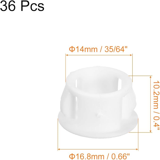 uxcell 14mm(35/64") Plastic Hole Plugs, 36Pcs Flush Type Panel Round Snap in Fastener Knockout Locking Plugs for Furniture Insert End Caps Panels, White
