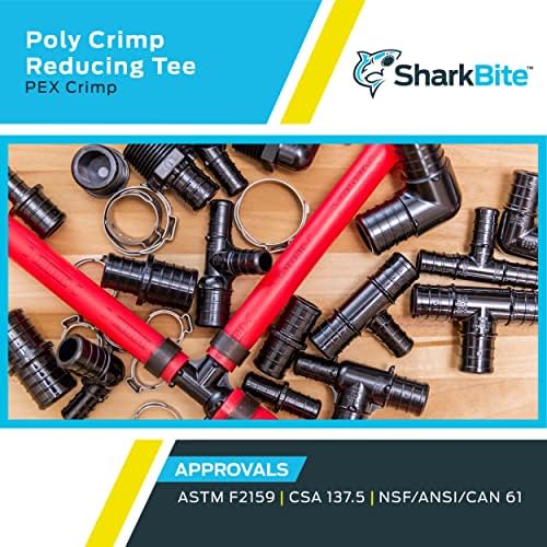 SharkBite 1/2 x 1/2 x 3/4 Inch Poly Crimp Reducing Tee, Pack of 5, PEX Pipe, PE-RT, UP408A5