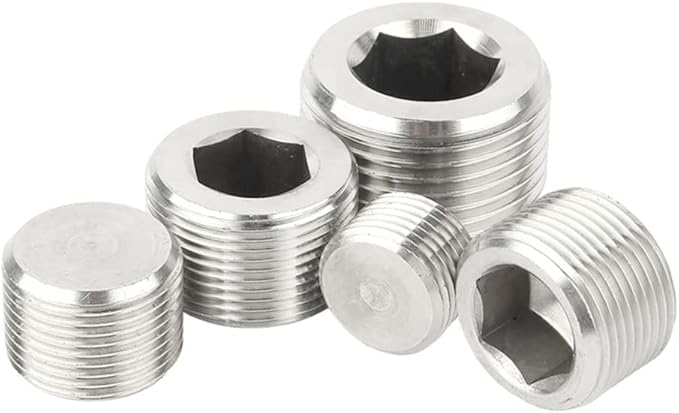 Yoebor Metalwork 5 Sizes 304 Stainless Steel Pipe Fitting, Hex Countersunk Plug Assortment Kits, 30 Pcs, 1/16''+1/8''+1/4''+3/8''+1/2'' Kit 2