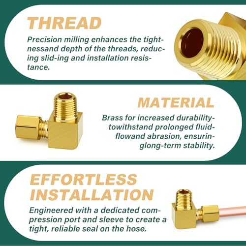 10PCS Brass 90 Degree Elbow Compression, 1/8" OD x 1/8" NPT Male
