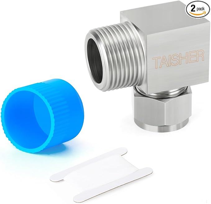 TAISHER 2PCS 304 Stainless Steel Square 90 Degree Compression Tube Pipe Fitting Connector, 1/4" Tube OD x 3/8" NPT Male Adapter