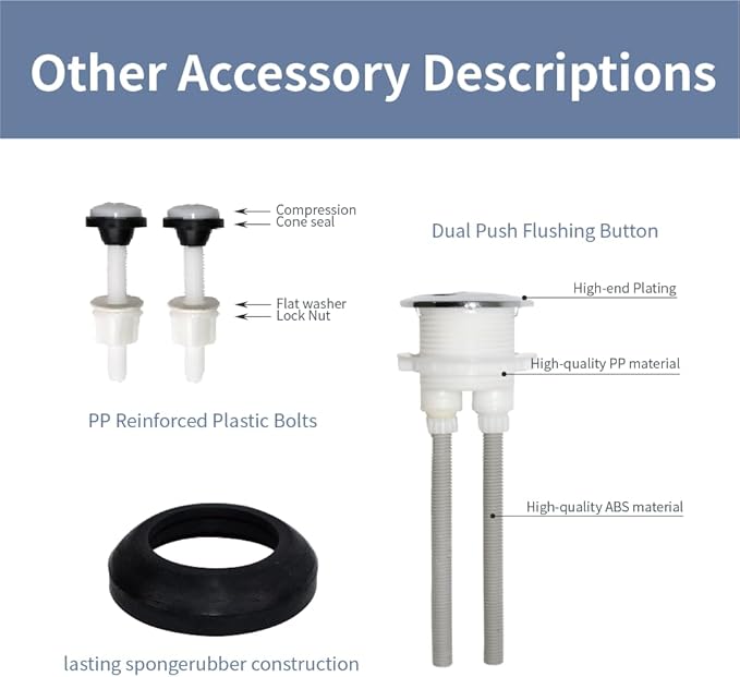 2-Inch Top Push Dual Flush Valve Repair Kit for 2-Piece Toilet Toilet Repair Kit Inside Tank Includes Flush Valve, Button & Fill Valve with Gasket & Bolts