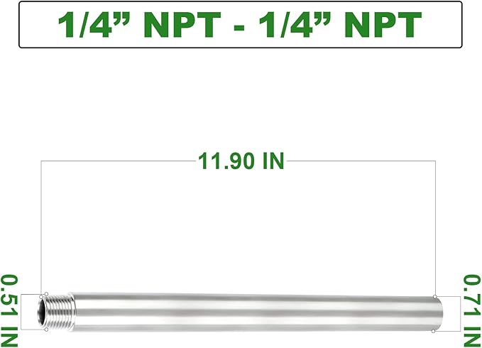 TAISHER 2PCS Stainless Steel Pipe Fittings, 1/4" NPT Male x 1/4" NPT Female Threaded, 12" Length Nipple Cast Pipe