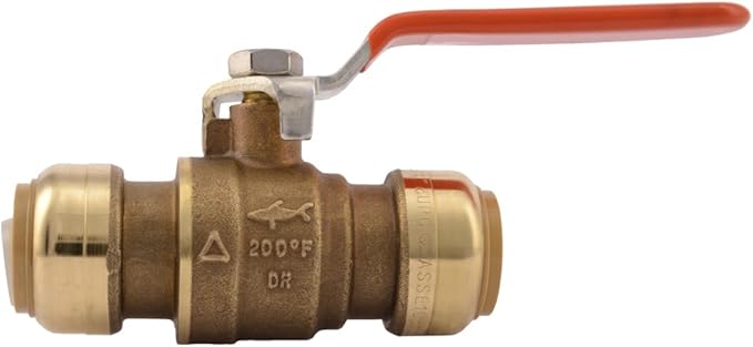 SharkBite 3/4 Inch Ball Valve, Push to Connect Brass Plumbing Fitting, Water Shut Off, PEX Pipe, Copper, CPVC, PE-RT and HDPE Pipe, 22185-0000LFA