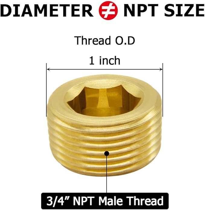 Hooshing 3PCS 3/4" NPT Male Thread Brass Pipe Plug Internal Hex Socket Plug