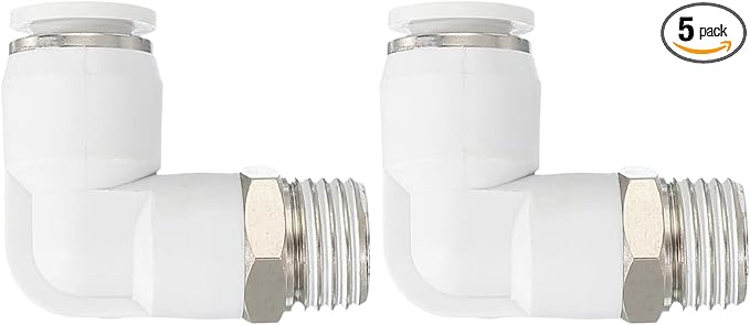 PATIKIL Push to Connect Fitting, 5 Pack Pneumatic Air Elbow Quick Connector 1/4"PT Male Thread x 8mm Tube 90 Degree Connect Tubing Elbow Air Tube Fitting Pneumatic Quick Adapter, White
