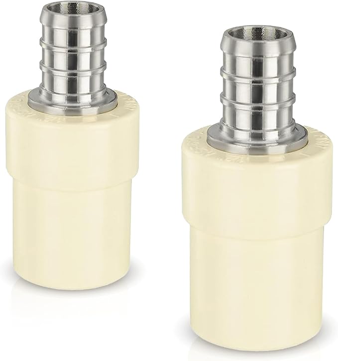 100-Pack HeSun 1/2-Inch CPVC Transition Coupling, 1/2" PEX x 1/2" CPVC Brass Crimp Pex Fittings, ASTM F1807(PEX1807340-100)