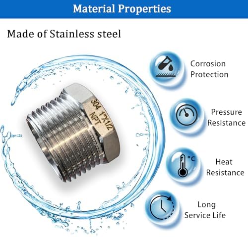 2 Pcs Stainless Steel Bushing 1" Male to 1/2" Female, 1" to 1/2" NPT Adapter Hex Stainless Steel Reducing Pipe Adapter Fitting Stainless Steel Fitting Pipe Hose Tube Adapter Convert