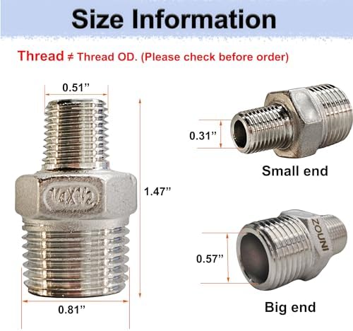 2pcs 1/2" x 1/4" NPT Male Pipe Fitting Reducer Nipple Adapter