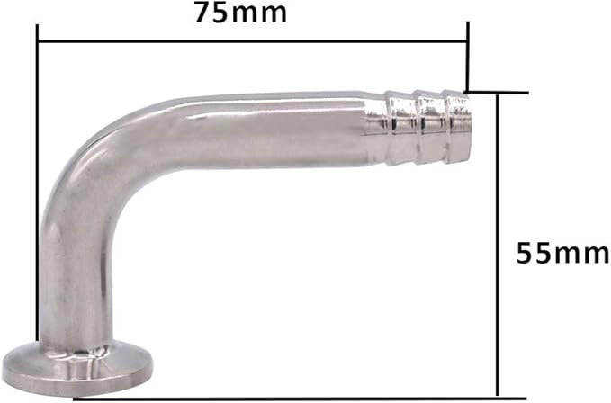 DERNORD Sanitary Hose Barb Pipe Fitting 0.75" Tri Clamp (25MM Ferrule) 90 Degree Elbow (Tube OD: 1/2"/12MM (3/4 Tri-clamp))