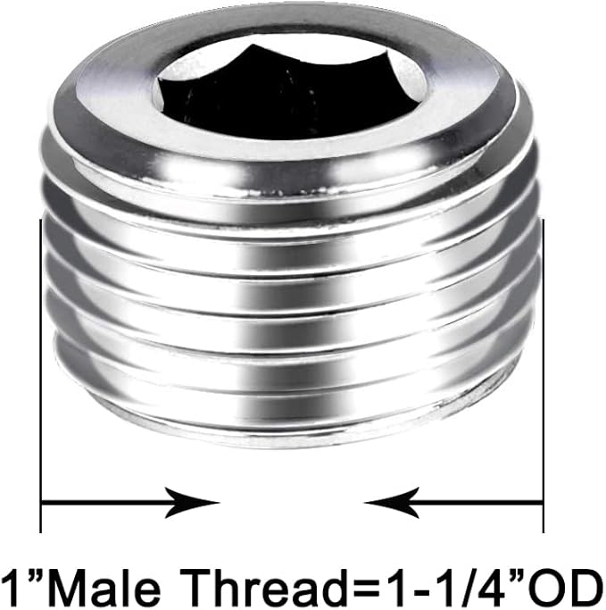 Joywayus Stainless Steel Internal Hex Countersunk Thread Socket Pipe Plug 1"NPT Male