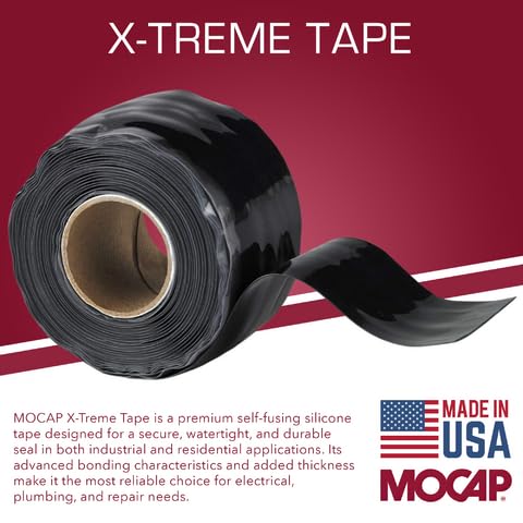 X-Treme Tape MOCAP Heavy Duty Waterproof Self Fusing Silicone Rubber Tape for Hose, Pipe, Electrical, Automotive, Outdoor, and Repairs - Leak Proof, Insulating - 1-1/2 Inch x 10 Ft Roll - Black
