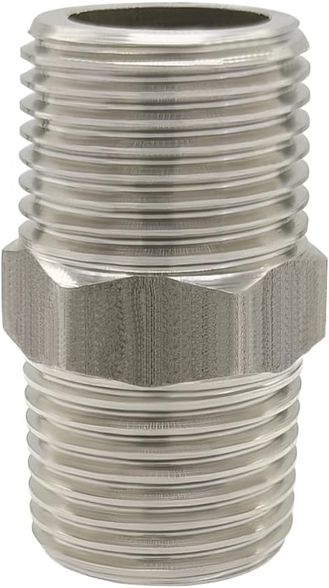 Hooshing 4PCS Hex Nipple 3/8" Male to 3/8" Male NPT Threade Stainless Steel 304 Pipe Fittings for Brew Kit Home Piping