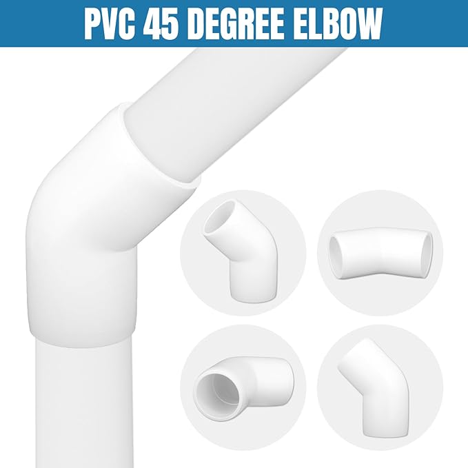 1" PVC Pipe Fittings, 45 Degree PVC Elbows, Furniture Grade, DIY Shelf Garden Support Structure Storage Frame, White (pack of 12)