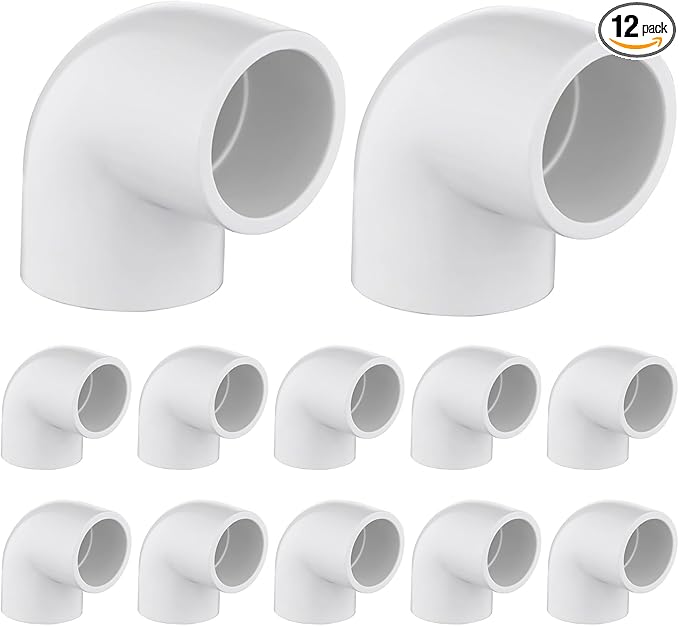 12-Pack 3/4" PVC Fittings 90 Degree Elbow, Furniture Grade 3/4 Inch PVC Pipe Fittings 90 Degree Elbow, UV Resistant, Fits SCH40 Pipe DIY Garden Shelves, Greenhouse, Shelf