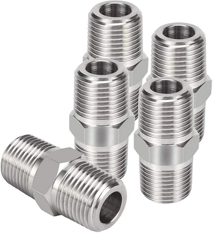 Joywayus Hex Nipple 1/8"NPT Male x 1/8"NPT Male Threaded Stainless Steel 304 Threaded Nipple Pipe Fittings for Brew Kit Home Piping (Pack of 5)