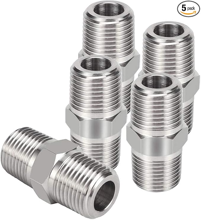Joywayus Hex Nipple 3/4"NPT Male x 3/4"NPT Male Threaded Stainless Steel 304 Threaded Nipple Pipe Fittings for Brew Kit Home Piping (Pack of 5)