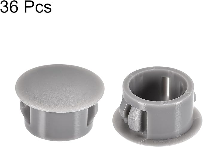 uxcell 5/8" Plastic Hole Plugs, 36Pcs Flush Type Panel Round Snap in Fastener Knockout Locking Plugs for Furniture Insert End Caps Panels, Gray