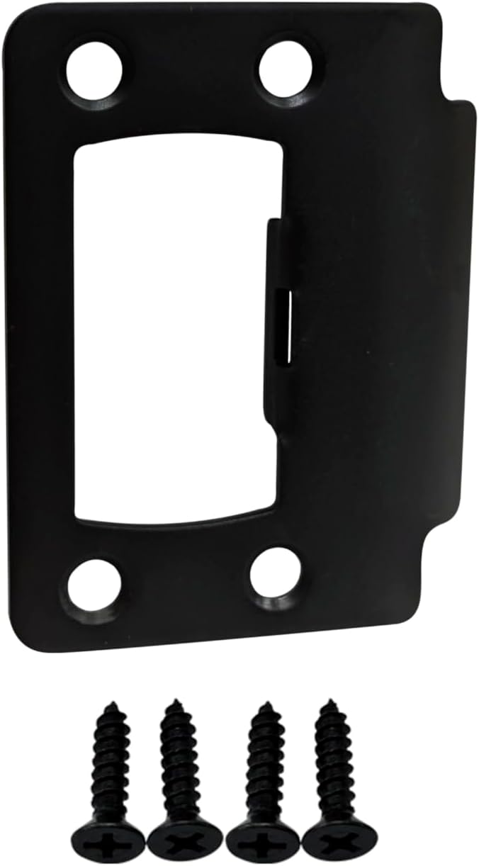 QCAA Solid Brass Door Latch Restorer Strike Plate, Universal Door Lock Plate, 2-1/4" x 1-3/4", Matte Black, 1 Pack, Made in Taiwan