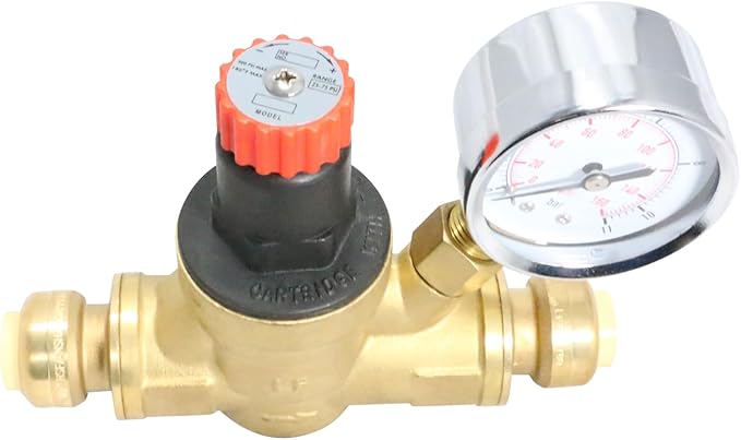 10 Pcs XFITTING 1/2 Inch Push Fit Water Pressure Regulator Valve with Gauge, 3-4-2=10XX