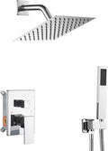Shower System Polished Chrome Bathroom Rainfall Shower Faucet Set Complete Wall Mounted 6 Inch Shower Head and Handle Set with Rough-in Valve Body and Trim Kit