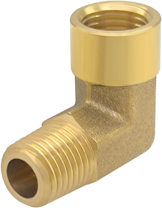 Hooshing 1/8 Inch NPT Elbow Brass Pipe Fitting 1/8" NPT Male to Female Thread 90 Degree Street Elbow Forged Pipe Fitting, 2 Pack