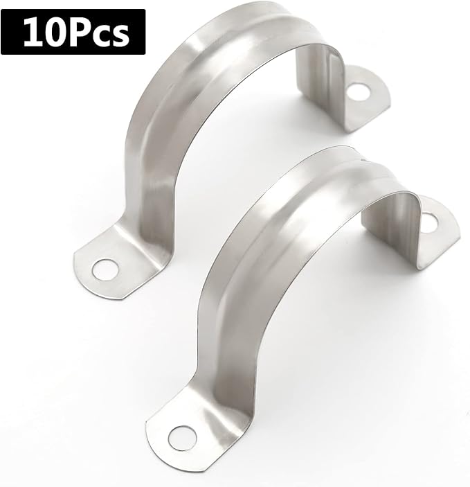 10PCS M50 (2 Inch) Conduit Clamps, Stainless Steel Two Hole Strap U Bracket Rigid Pipe Strip, Cable Clamp Hanger with 2 Holes Fit for 2 inch Pipes OD