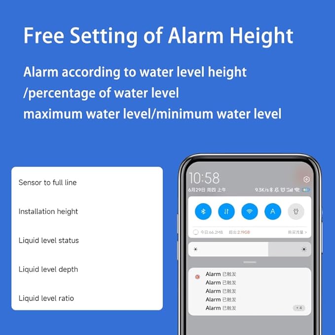 TLC2206 Tuya Smart Life Mobile APP Wireless WiFi Remote Ultrasonic Contactless Indoor Waterproof IP67 Liquid Water Oil Fuel Level Tank Monitor Sensor Controller Automatic Alarm Indicator