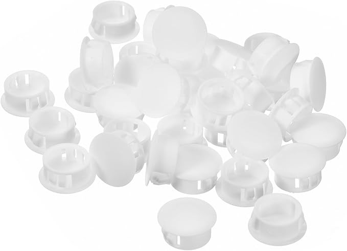 uxcell 19mm(3/4") Plastic Hole Plugs, 36Pcs Flush Type Panel Round Snap in Fastener Knockout Locking Plugs for Furniture Insert End Caps Panels, White