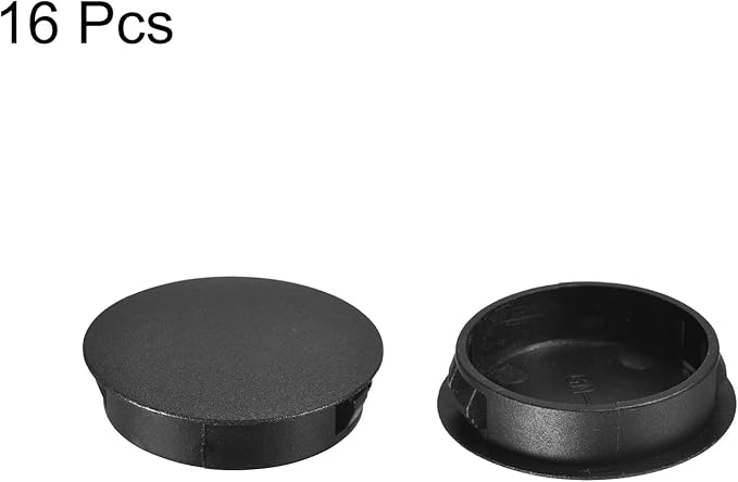 uxcell 1-9/16" Plastic Hole Plugs, 16Pcs Flush Type Panel Round Snap in Fastener Knockout Locking Plugs for Furniture Insert End Caps Panels, Black