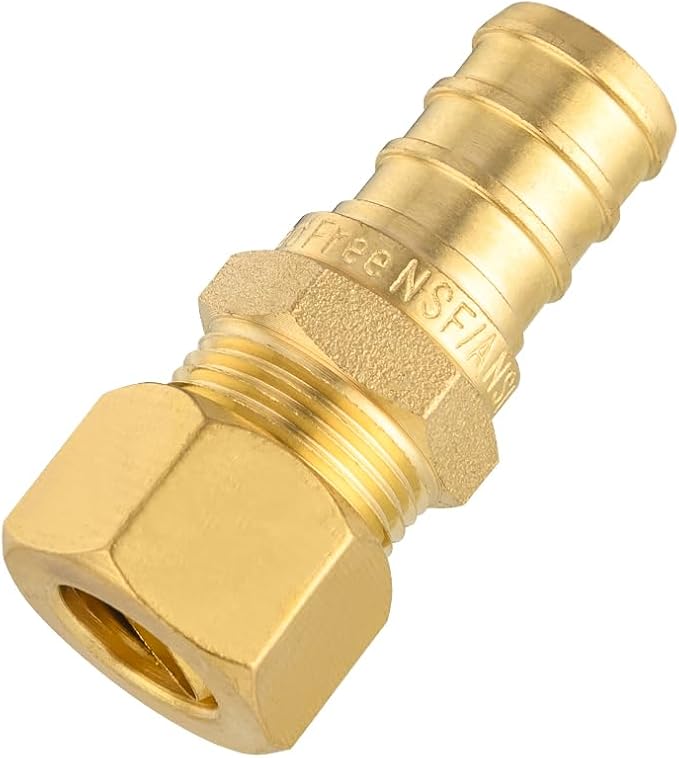 (Pack of 10) EFIELD 1/2" Crimp Pex X 3/8" OD Compression Straight Transition Adapter Brass Fittings, ASTM F1807,(PEX1807377-10PCS)