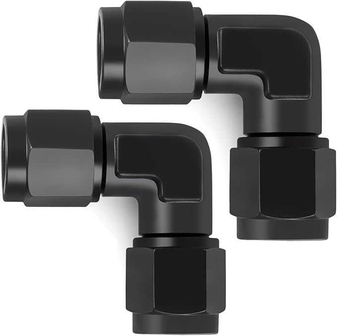 6AN Female to 6AN Female 90 Degree Swivel Coupler Fitting Adapter 9/16-18UNF Thread Aluminium Black 2PCS