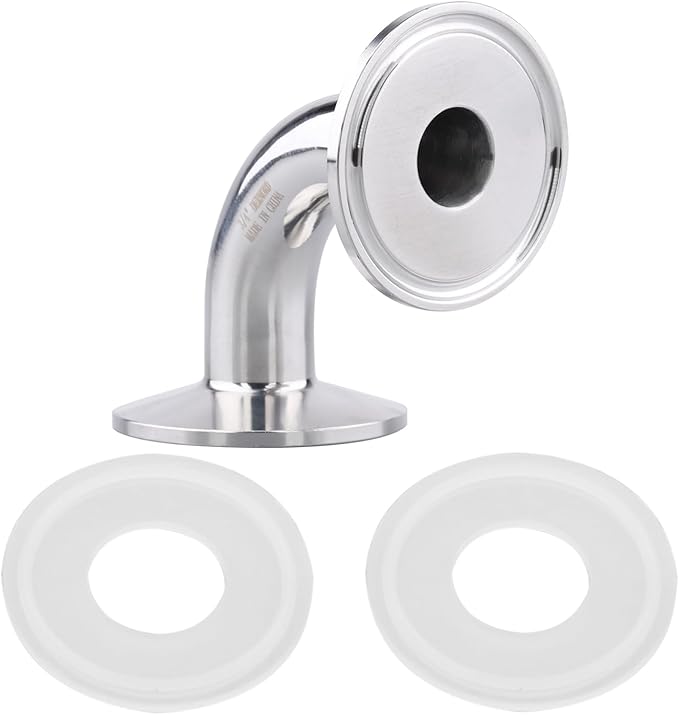 DERNORD 3/4" Tube OD Sanitary Ferrule Elbow 90 Degree Pipe Fitting with 2 Silicone Gaskets SUS304 Tri Clamp 1.5 Inch